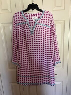 Vineyard Vines Pink Polka-Print Tunic with Aqua Trim